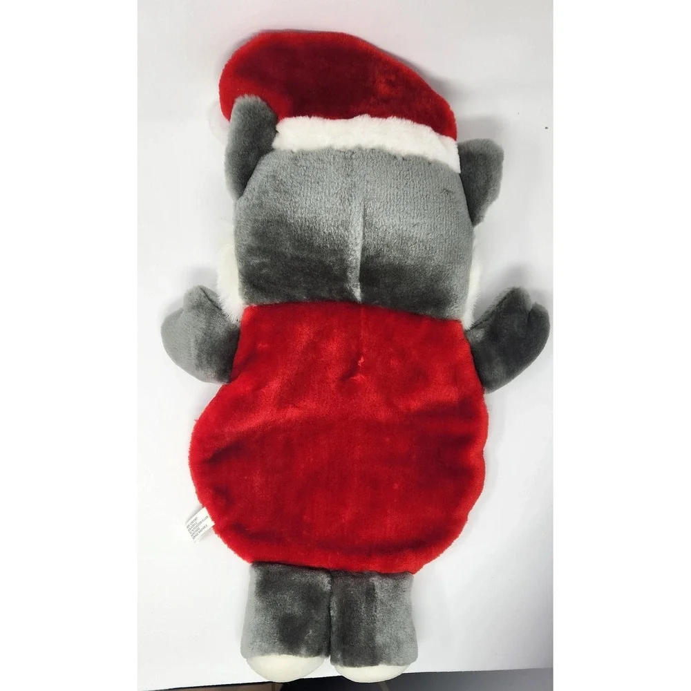 Vtg Cat Stocking Grey Kitty Santa‎ Hat Bib Overalls Velvet Flocked Nose Kitten